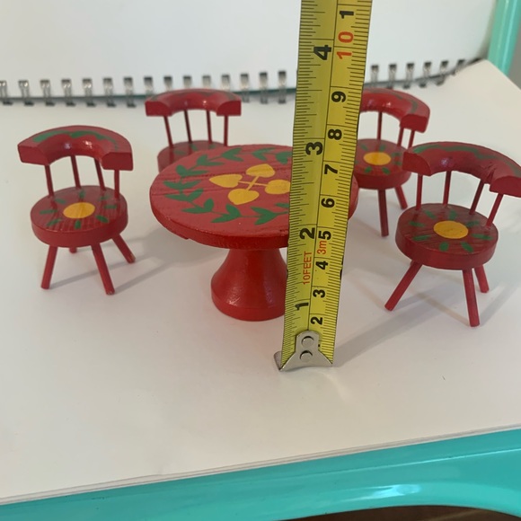 Vintage Dollhouse Miniature Red Wood Kitchen Table & 4 Chairs - Picture 6 of 7